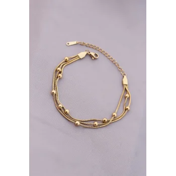 316L Kararmaz Çelik Gold Renk Top Zincirli Kadın Bileklik