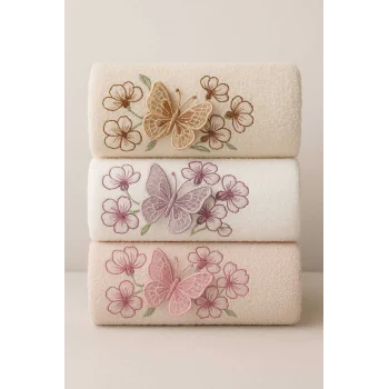 3lü Lüks &#37;100 Pamuklu Mutfak Havlusu Seti 3D Kelebek Aplikeli 30x50 Cm