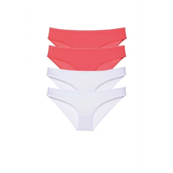 4 adet Eko Set Likralı Kadın Slip Külot Fuşya Beyaz