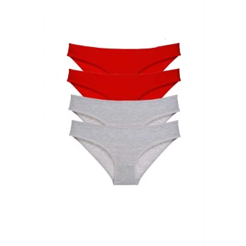 4 adet Eko Set Likralı Kadın Slip Külot Kırmızı Gri
