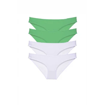 4 adet Eko Set Likralı Kadın Slip Külot Yeşil Beyaz