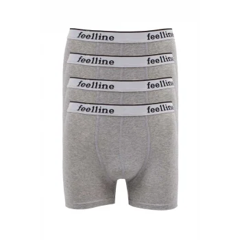 4 adet Feelline Gri Pamuklu Doğal Likralı Erkek Boxer