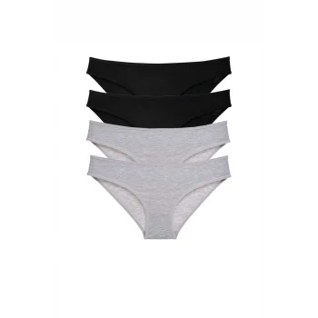 4 adet Süper Eko Set Likralı Kadın Slip Külot Siyah Gri