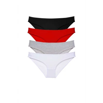 4 adet Süper Eko Set Likralı Kadın Slip Külot Siyah Kırmızı Gri Beyaz