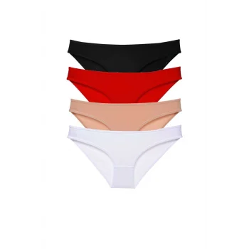 4 adet Süper Eko Set Likralı Kadın Slip Külot Siyah Kırmızı Ten Beyaz