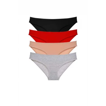 4 adet Süper Eko Set Likralı Kadın Slip Külot Siyah Kırmızı Ten Gri