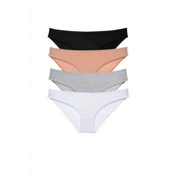 4 adet Süper Eko Set Likralı Kadın Slip Külot Siyah Ten Gri Beyaz