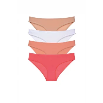 4 adet Süper Eko Set Likralı Kadın Slip Külot Ten Beyaz Pudra Fuşya