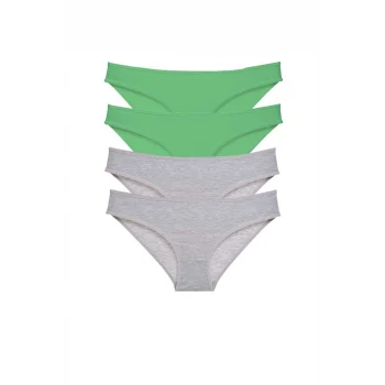 4 adet Süper Eko Set Likralı Kadın Slip Külot Yeşil Gri