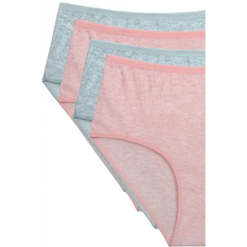 4lü Yeni Seri Renkli Yüksek Bel Fitilli Ribana Bato Külot Şeftali Yeşil