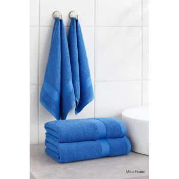 4 Parça Ekonomik Banyo Havlu Takımı &#37;100 Pamuklu Quickdry Mavi Mavi