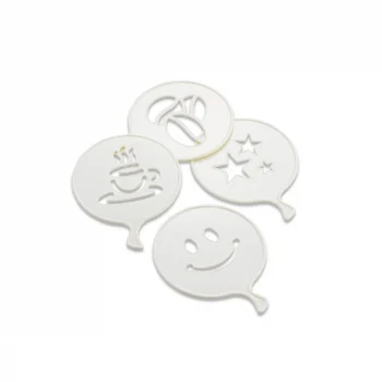 4 Pcs Süsleme Şablonu Plastik Kahve Fincan - Yıldız - Gülen Yüz - Palyaço