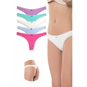 5 Adet Pamuklu Kadın Klasik Dantelli String Tanga