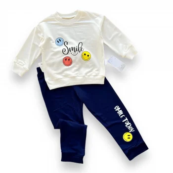 Luz&Pos 6-9-12-18 Ay Emoje Baskılı Pamuk Penye Kumaş Erkek Bebek Takımı Lacivert