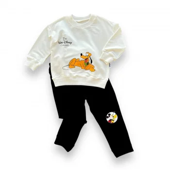 Luz&Pos 6-9-12-18 Ay Köpek Baskılı Pamuk Penye Kumaş Erkek Bebek Takımı Siyah