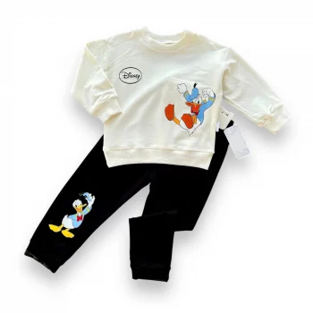 Luz&Pos 6-9-12-18 Ay Ördek Baskılı Pamuk Penye Kumaş Erkek Bebek Takımı Siyah