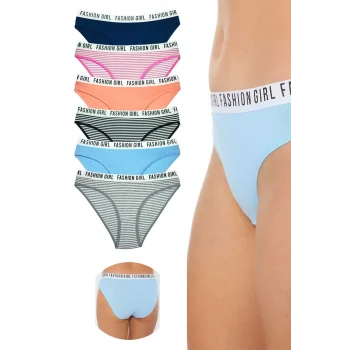 6 Adet Beli Yazılı Lastik Pamuk Kadın Külot
