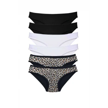 6 Adet Likralı Kadın Slip Külot Leopar Siyah Beyaz