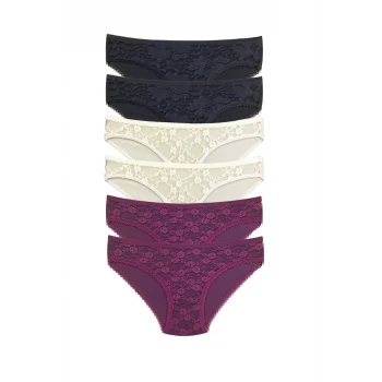 6 Adet Önü Dantelli Transparan Kadın Slip Külot S115