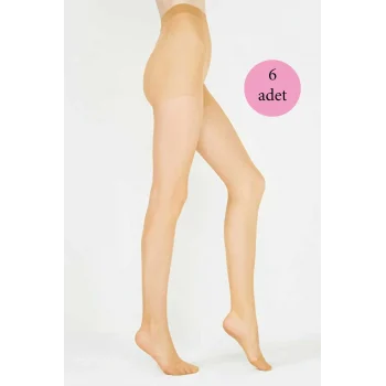 6 Adet Parlak Fit 15 Likralı Külotlu Çorap Ten