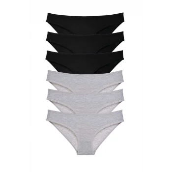 6 adet Süper Eko Set Likralı Kadın Slip Külot Siyah Gri
