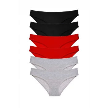 6 adet Süper Eko Set Likralı Kadın Slip Külot Siyah Kırmızı Gri
