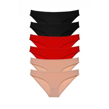 6 adet Süper Eko Set Likralı Kadın Slip Külot Siyah Kırmızı Ten