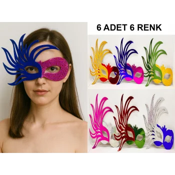 6&apos;lı Renkli Balo Maskesi Seti | Karton &amp;amp; Lastikli (yetişkin-çocuk Uyumlu)