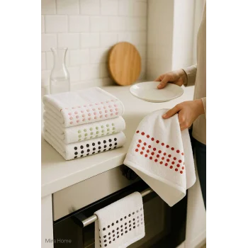 6 lı &#37;100 Pamuklu Mutfak Havlusu Seti 30x50 Cm  Happy Points