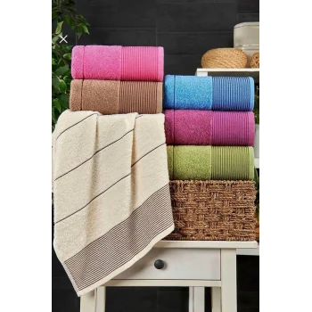 6 lı El Yüz Havlu Seti Pamuklu Havlu Takımı Renkli  Bej