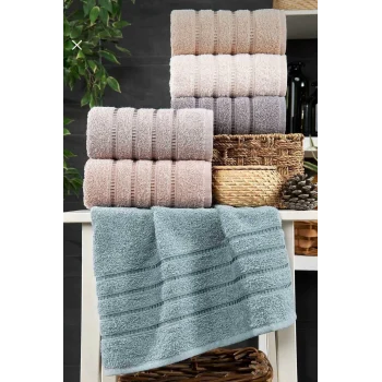 6 lı El Yüz Havlu Seti Pamuklu Havlu Takımı Renkli İndigo