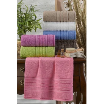 6 lı El Yüz Havlu Seti Pamuklu Havlu Takımı Renkli Pembe