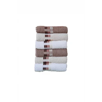 6 lı El Yüz Havlusu Seti Zincir Bordür 100 Pamuklu Havlu Takımı 50x90 N1