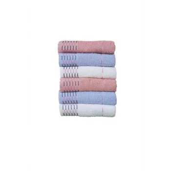 6 lı El Yüz Havlusu Seti Zincir Bordür 100 Pamuklu Havlu Takımı 50x90 N4