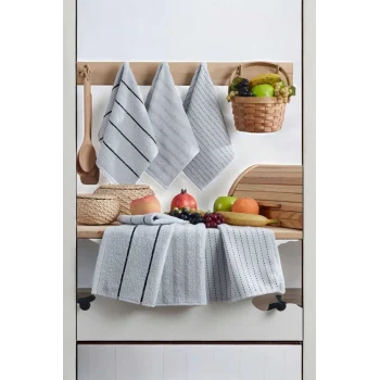 6 lı Luna Naturel Mutfak Havlu Seti &#37;100 Pamuklu 30X50 Cm Açık Gri
