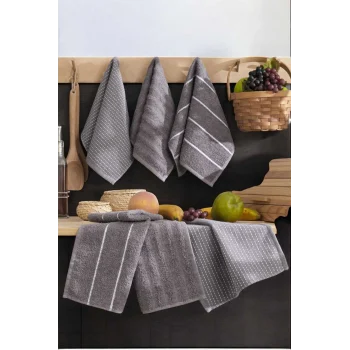 6 lı Luna Naturel Mutfak Havlu Seti &#37;100 Pamuklu 30X50 Cm Antrasit