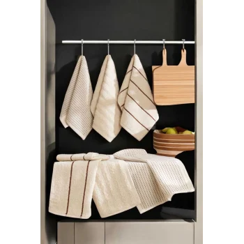 6 lı Luna Naturel Mutfak Havlu Seti &#37;100 Pamuklu 30X50 Cm Bej