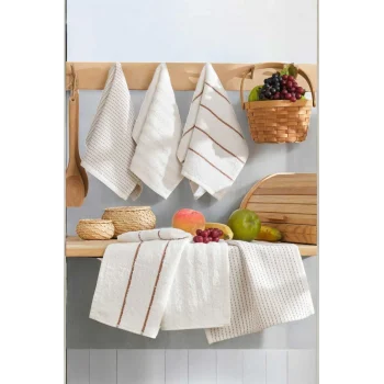 6 lı Luna Naturel Mutfak Havlu Seti &#37;100 Pamuklu 30X50 Cm Krem
