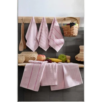 6 lı Luna Naturel Mutfak Havlu Seti &#37;100 Pamuklu 30X50 Cm Pudra