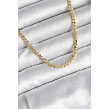 60 cm Gold Renk Pirinç Yassı Zincir Model Kadın Kolye