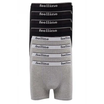 8 adet Feelline Siyah ve Gri Pamuklu Doğal Likralı Erkek Boxer