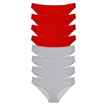 8 adet Süper Eko Set Likralı Kadın Slip Külot Kırmızı Gri