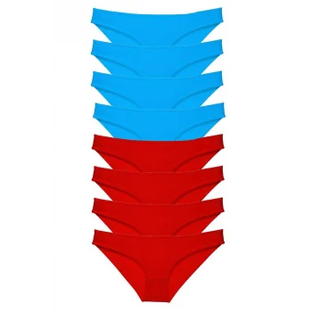 8 adet Süper Eko Set Likralı Kadın Slip Külot Kırmızı ve Mavi