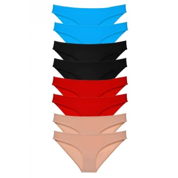 8 adet Süper Eko Set Likralı Kadın Slip Külot Siyah Kırmızı Ten Mavi