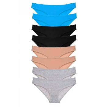8 adet Süper Eko Set Likralı Kadın Slip Külot Siyah Ten Gri Mavi