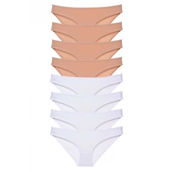 8 adet Süper Eko Set Likralı Kadın Slip Külot Ten Beyaz