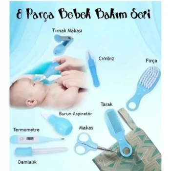 8 Parça Bebek Bakım Seti Mavi Renk