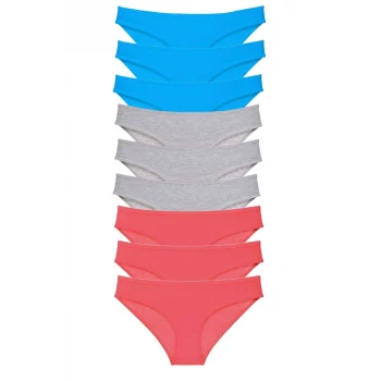 9 adet Süper Eko Set Likralı Kadın Slip Külot Fuşya Gri Mavi
