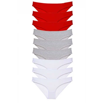 9 adet Süper Eko Set Likralı Kadın Slip Külot Kırmızı Gri Beyaz