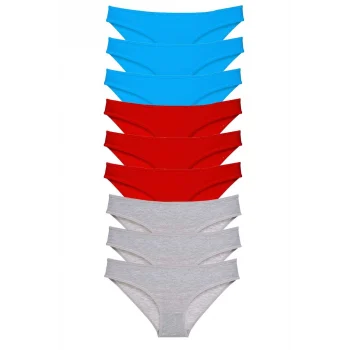9 adet Süper Eko Set Likralı Kadın Slip Külot Kırmızı Gri Mavi